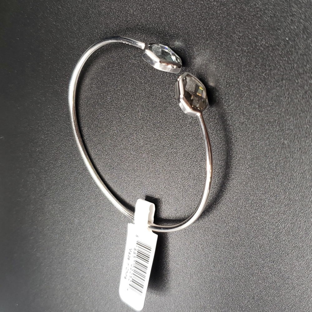 Rhodium w Greige Black Bangle